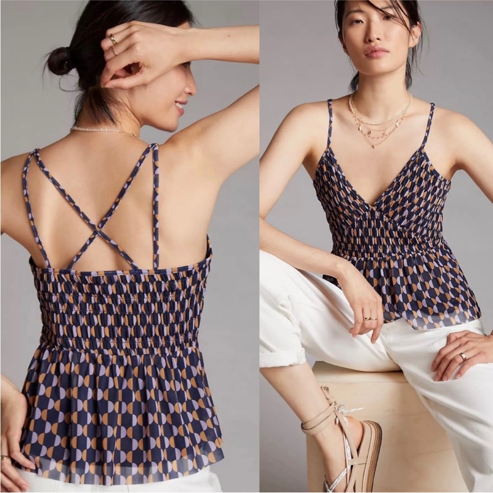 NWT Anthropologie Blue Motif Mesh Top | Size XS